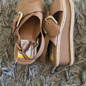 Marc Fisher Tan Platform Sandals with Silver Buckle